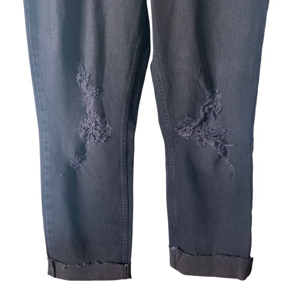 GOOD AMERICAN Washed Black Distressed Hi-Rise Straight Leg Raw Hem Cuff Jean 28 - Picture 4 of 6